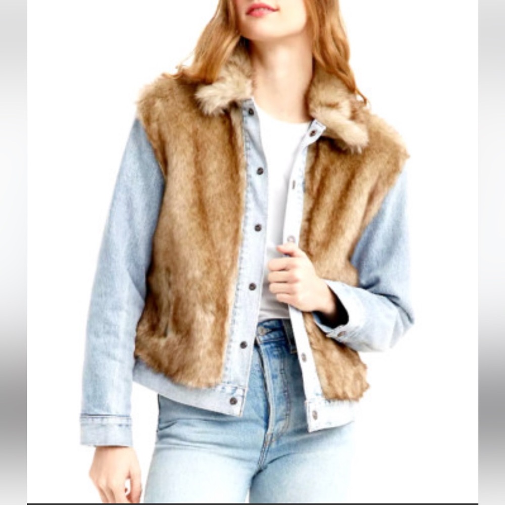 🔥Levi’s Faux Fur Trim Denim Jean Jacket XL Fall Streetwear